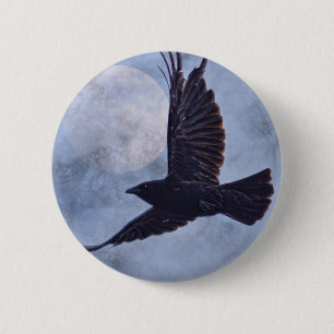 Badge Rond 5 Cm Grunge Raven & Moon Lt Blue Art Design