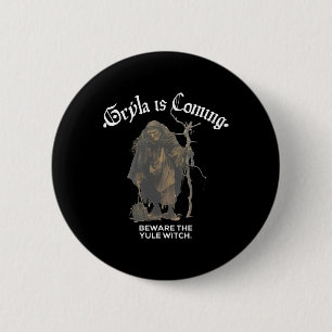 Badge Rond 5 Cm Gryla Vient Attention À La Sorcière Yule Ch Island