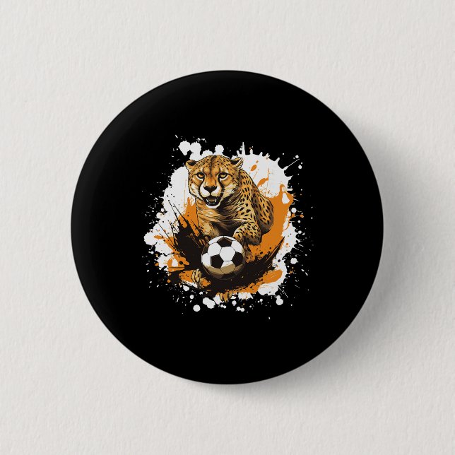 Badge Rond 5 Cm Guépard jouant au football animal drôle  (Devant)