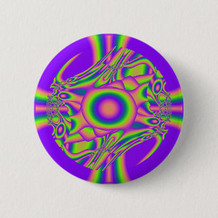 Badge Rond 5 Cm Guerre fractale violet vert psychédélique
