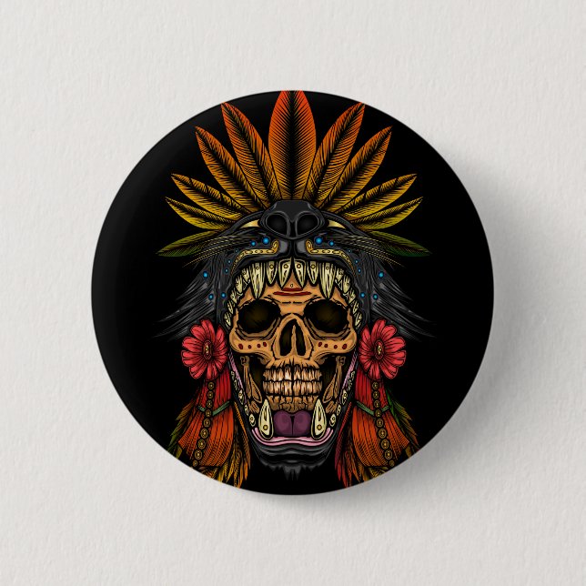 Badge Rond 5 Cm Guerrier aztèque (Devant)