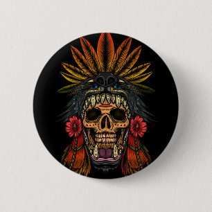 Badge Rond 5 Cm Guerrier aztèque