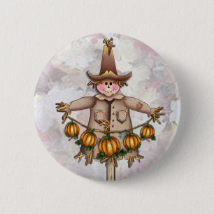 Badge Rond 5 Cm GUIRLANDE d'ÉPOUVANTAIL et de CITROUILLE par