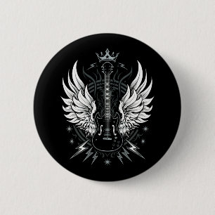 Badge Rond 5 Cm Guitar Wings Musique Rétro Vintage