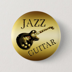 BADGE ROND 5 CM GUITARE DE JAZZ D'OR