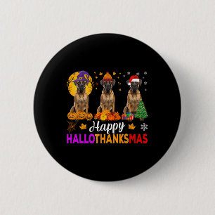 Badge Rond 5 Cm Hallothanksmas de Noël de Chien de Boxe