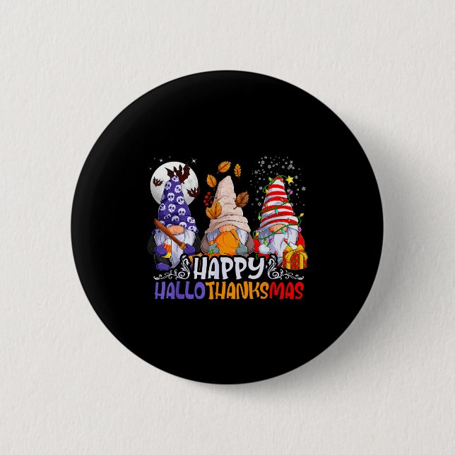 Badge Rond 5 Cm Hallothanksmas Gnomes Halloween Thanksgiving Chris (Devant)
