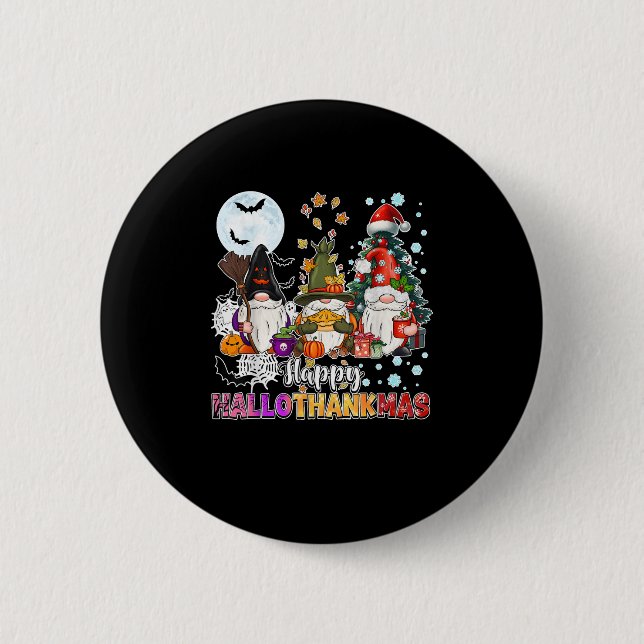 Badge Rond 5 Cm Hallothanksmas heureux Gnomes Lover Drôle Hallowee (Devant)