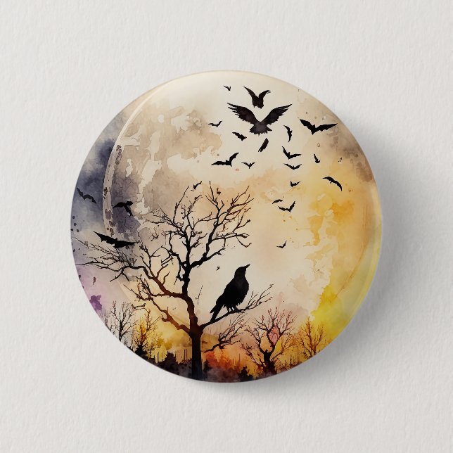 Badge Rond 5 Cm Halloween chauves-souris pleine lune cordes nuit e (Devant)