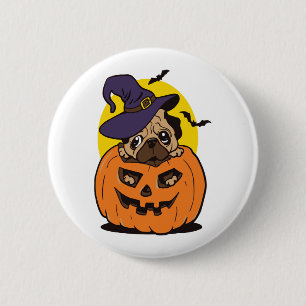 Badge Rond 5 Cm Halloween Chien citrouille, Drôle chien d'Hallowee