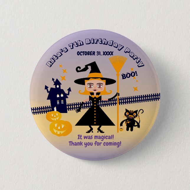 Badge Rond 5 Cm Halloween Costume fille sorcière fête d'anniversai (Devant)