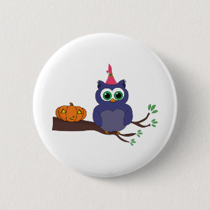 Badge Rond 5 Cm Halloween Cute Owl et un Citrouille