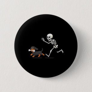 Badge Rond 5 Cm Halloween Dachshund Drôle Drôle Skeleton chasse Ch