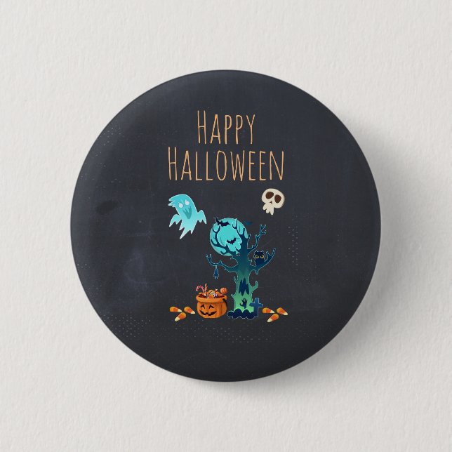 Badge Rond 5 Cm Halloween Éffrayant Déplaisant Fantômes chauves-so (Devant)