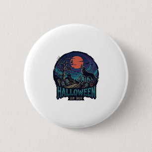 Badge Rond 5 Cm Halloween Est Hurlement Loup Lune Rouge Main Zombi