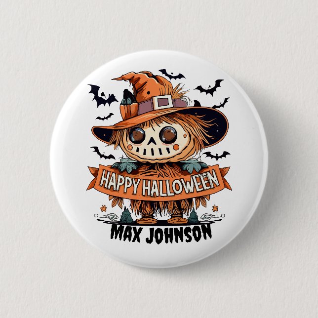 Badge Rond 5 Cm Halloween heureux - Citations Orange Noir (Devant)