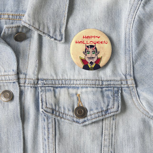 Badge Rond 5 Cm Halloween heureux / Pleine lune avec/ Vampire (En situation)