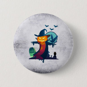 Badge Rond 5 Cm Halloween Scarecrow With Bats Crow and Owl