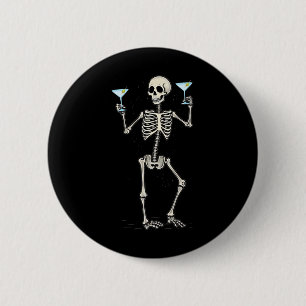 Badge Rond 5 Cm Halloween Squelette Boire Martini Tail