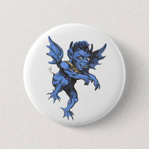 Badge Rond 5 Cm Halloween vintage, démon hideux de gargouille effr