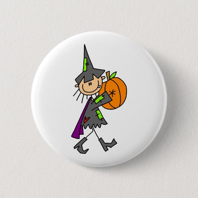 Badge Rond 5 Cm Halloween Witch avec Citrouille (Devant)