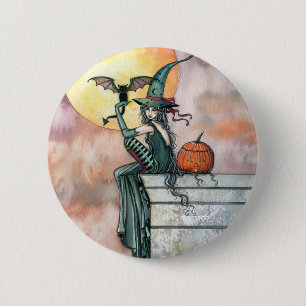 Badge Rond 5 Cm Halloween Witch Cat Pin par Molly Harrison
