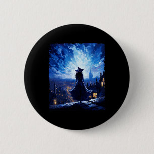 Badge Rond 5 Cm Halloween Witch Starry Night Van Gogh Aesthétique