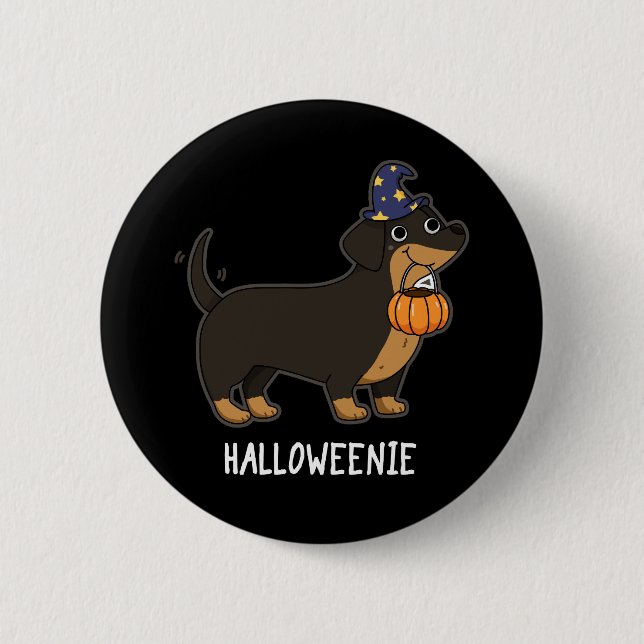 Badge Rond 5 Cm Halloweenie Funny Saucisse Chien Pun Dark BG (Devant)