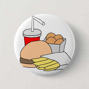 Badge Rond 5 Cm Hamburger, fritures, pépites de poulet et soude