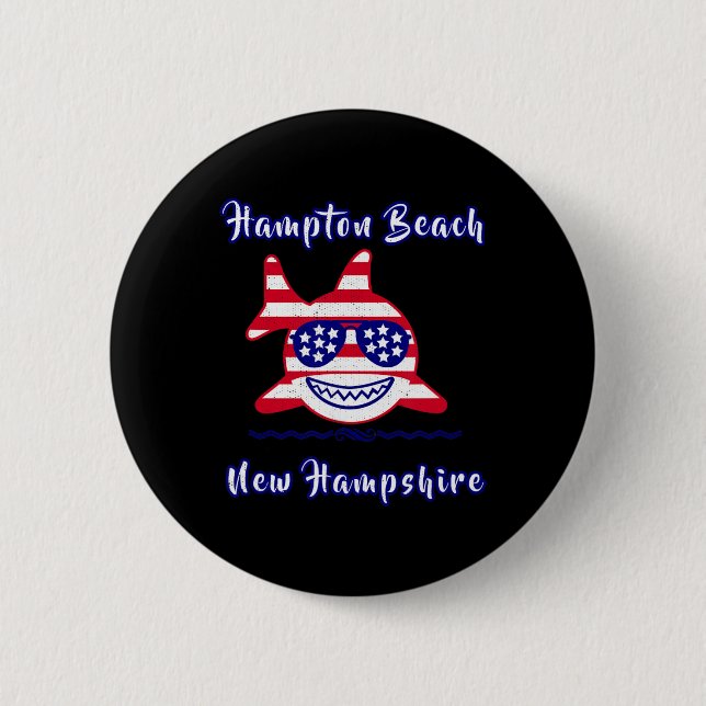 Badge Rond 5 Cm Hampton Beach New Hampshire Patriotic Usa Flag Whi (Devant)