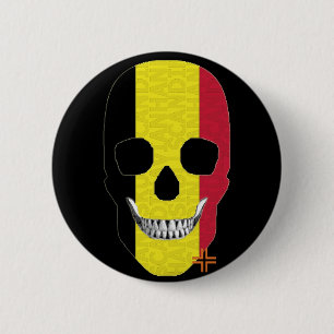 Badge Rond 5 Cm HANDSKULL Belgique Insigne rond noir B2