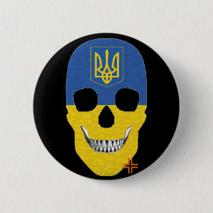Badge Rond 5 Cm HANDSKULL Ukraine Insigne rond noir B2