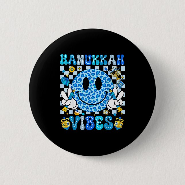 Badge Rond 5 Cm Hanukkah Vibes Groovy Smile Face Jewish Holiday Ch (Devant)