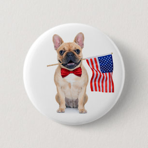 Badge Rond 5 Cm Happy 4 juillet French Bulldog