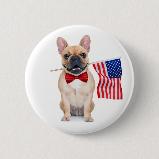 Badge Rond 5 Cm Happy 4 juillet French Bulldog   (Devant)