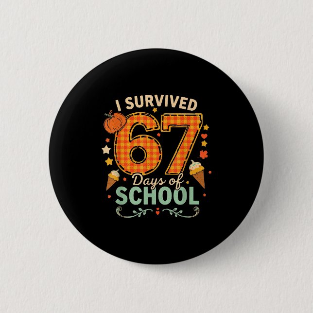 Badge Rond 5 Cm Happy 67th Day Of School Funny Teacher Thanksgivin (Devant)