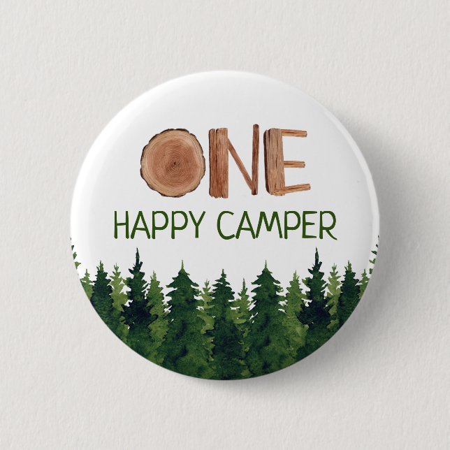 Badge Rond 5 Cm Happy Camper Aquarelle Bois Un Rustique (Devant)
