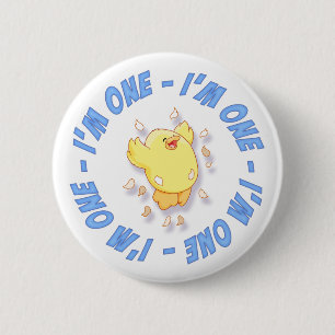Badge Rond 5 Cm Happy Chick 1st Birthday Blue