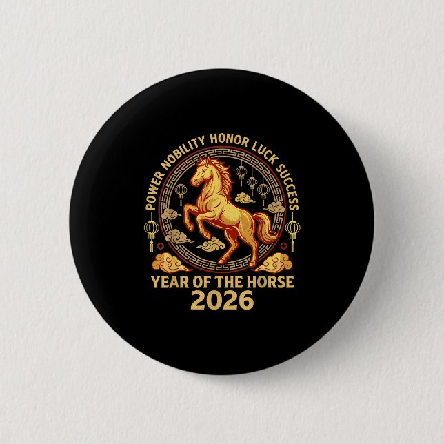 Badge Rond 5 Cm Happy Chinese New Year 2026 Year Of The Horse 2026 (Devant)