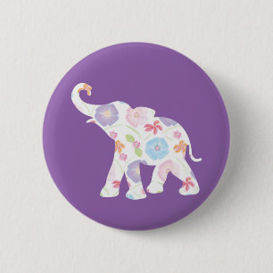 Badge Rond 5 Cm Happy Elephant-Big-Flower Pattern Modern