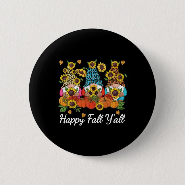 Badge Rond 5 Cm Happy Fall Y'all Gnome Leopard Pumkin Autumn (Devant)