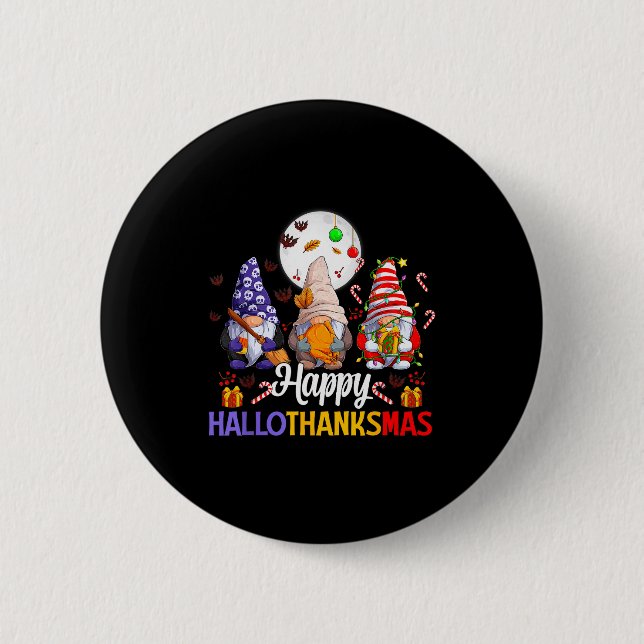 Badge Rond 5 Cm Happy Hallothanksmas Gnomes Lover Halloween Merry  (Devant)