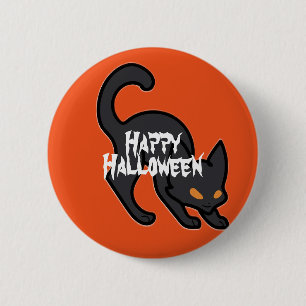 Badge Rond 5 Cm Happy Halloween effrayant chat