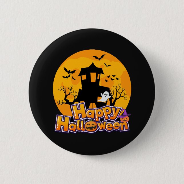 Badge Rond 5 Cm Happy Halloween Haunted House Moon (Devant)
