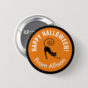Badge Rond 5 Cm Happy Halloween noir chat ID686