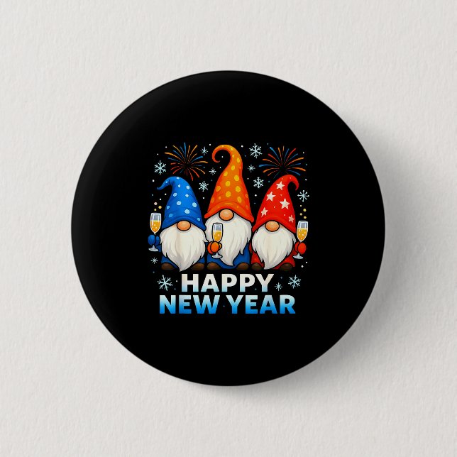Badge Rond 5 Cm Happy New Year 2026 Gnomes Matching Family New Yea (Devant)