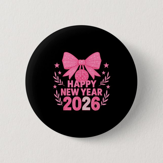 Badge Rond 5 Cm Happy New Year 2026 Nk Bow Coquette Family  (Devant)
