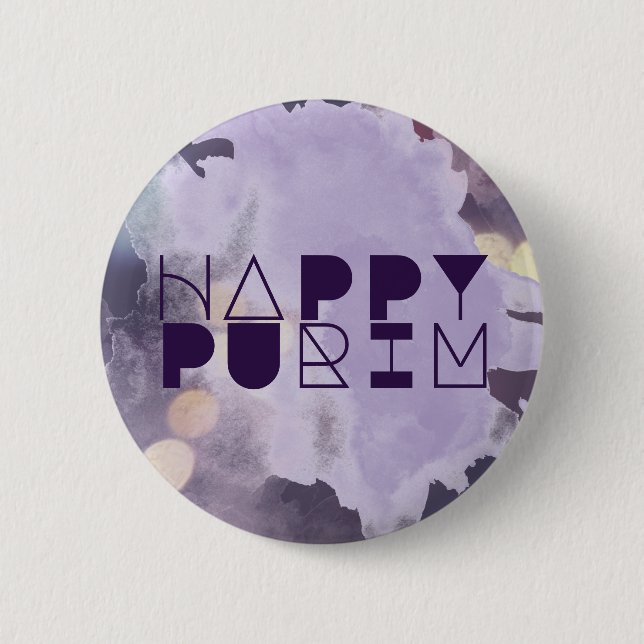Badge Rond 5 Cm HAPPY PURIM en violet (Devant)