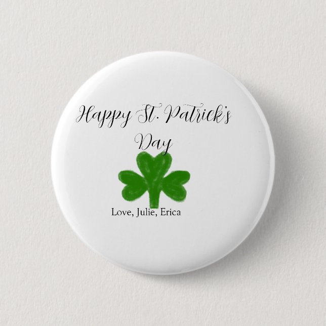 Badge Rond 5 Cm Happy St. Patrick's day green shamrock name  (Devant)