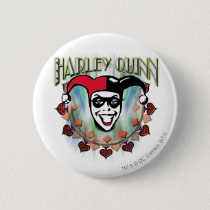 Badge Rond 5 Cm Harley Quinn - Face and Logo